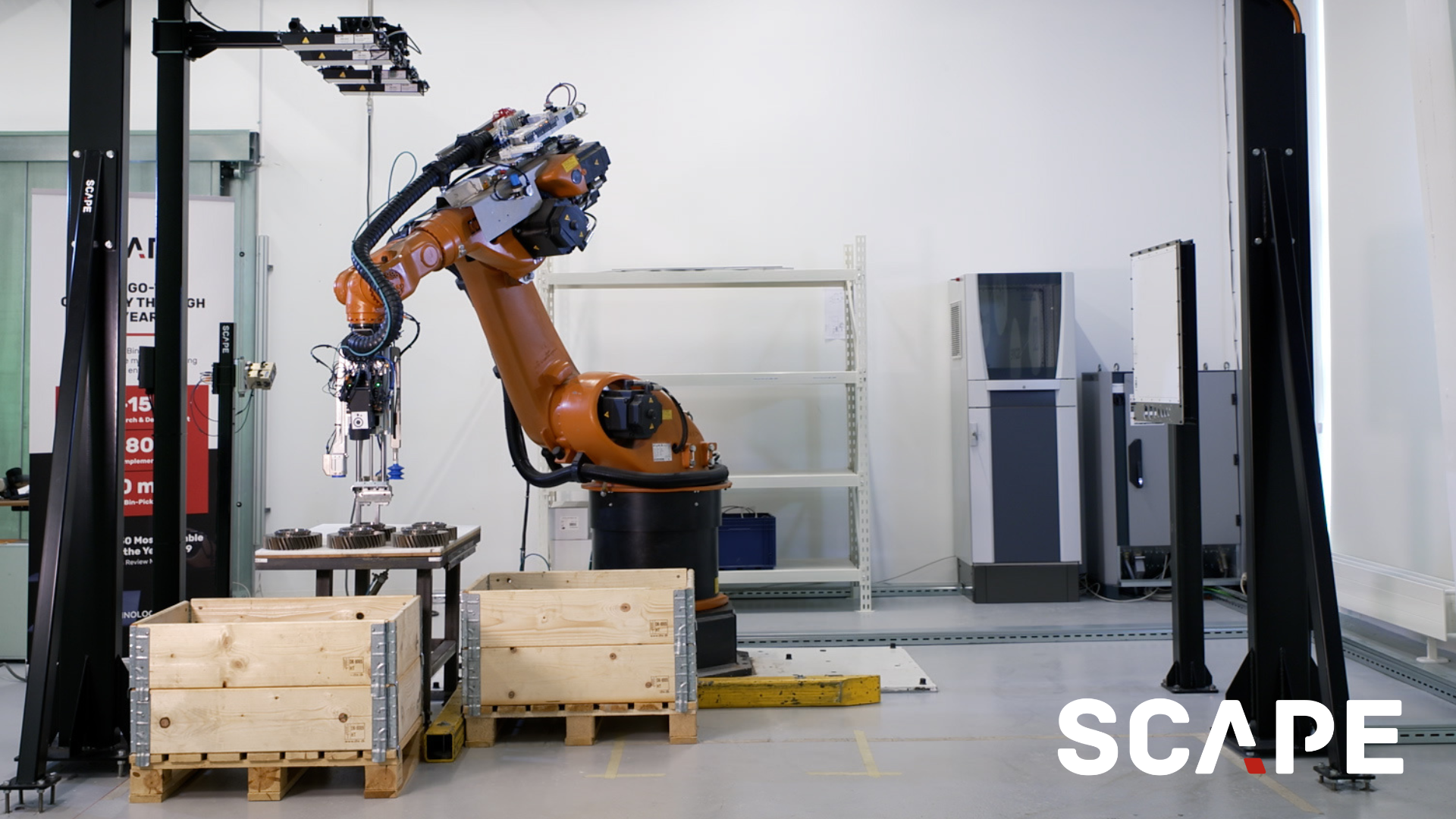 Scape Technologies bin-picking solutions integrated in production lines for production automation.