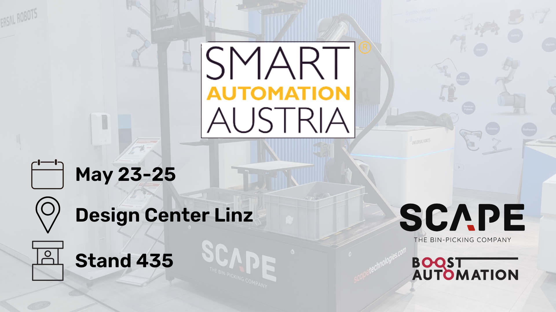 SMART Automation Austria 2023, meet us there. Scape Technologies to showcase bin-picking solutions together with our partner BOOST Automation