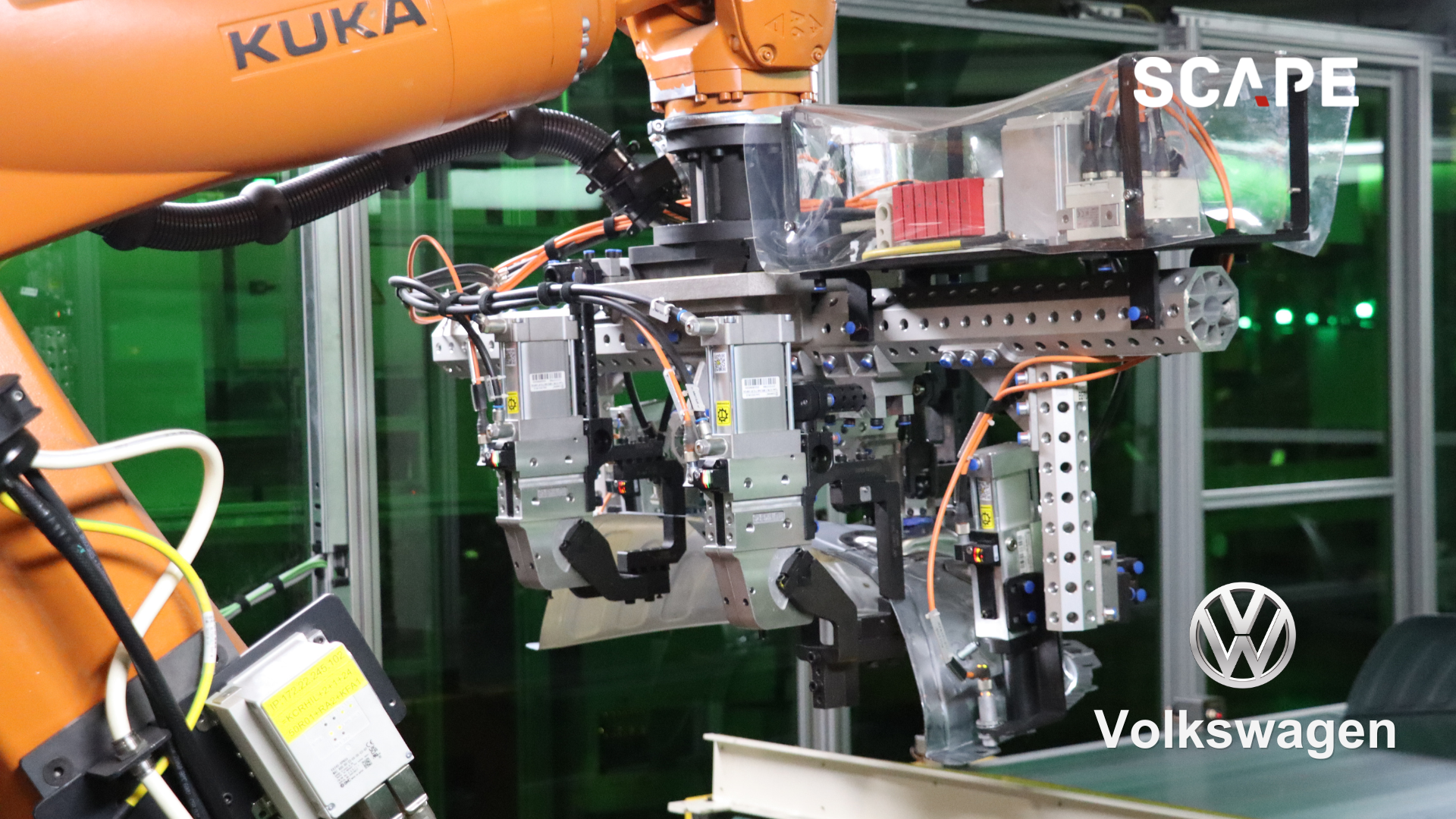SCAPE Bin-Picking solution integrated on a KUKA industrial robot for automating the task of handling wheelhouses at Volkswagen